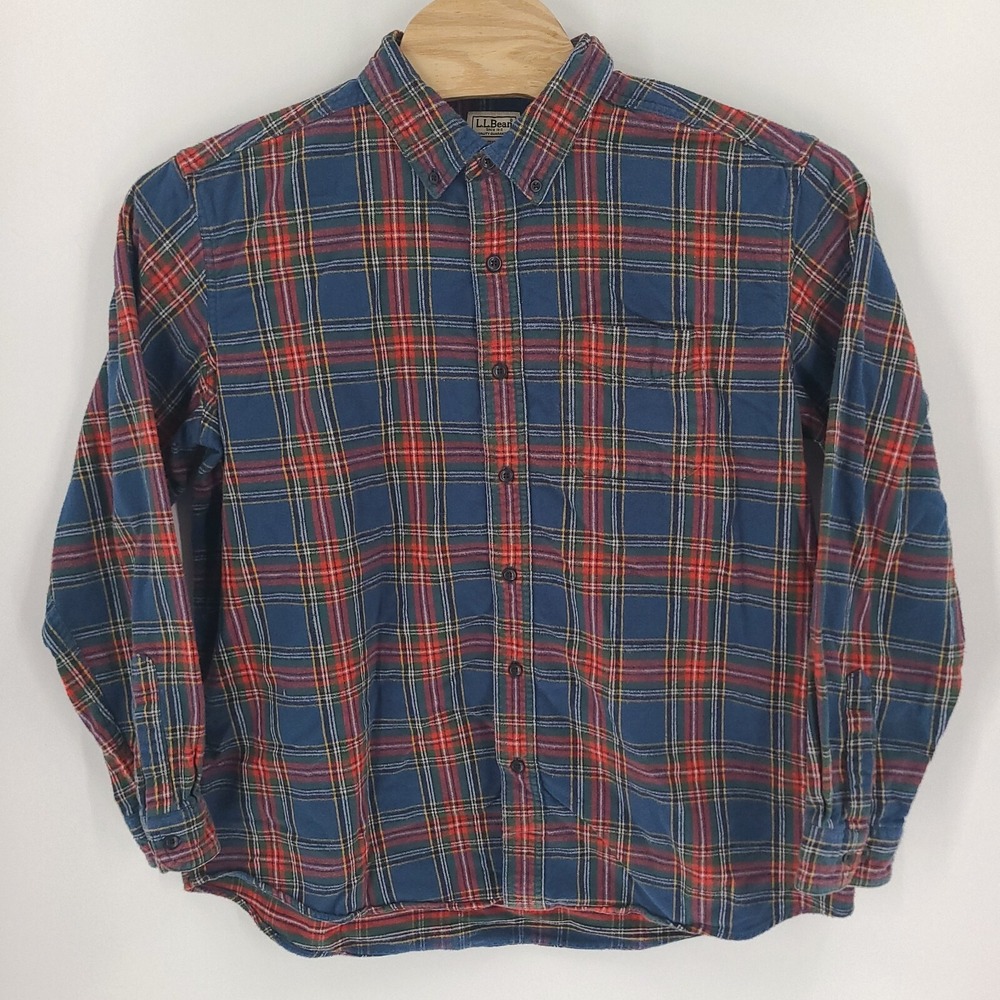 LL Bean Flannel Shirt Mens Extra Large Green Red Plaid Outdoor Traditional Fit